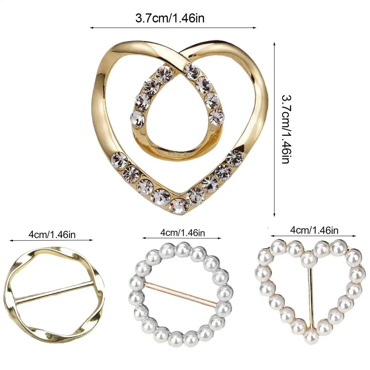 4pcs Metal Scarf Ring Clips – Pearl & Crystal Brooches for Women Scarf Clip Brooch Nixie