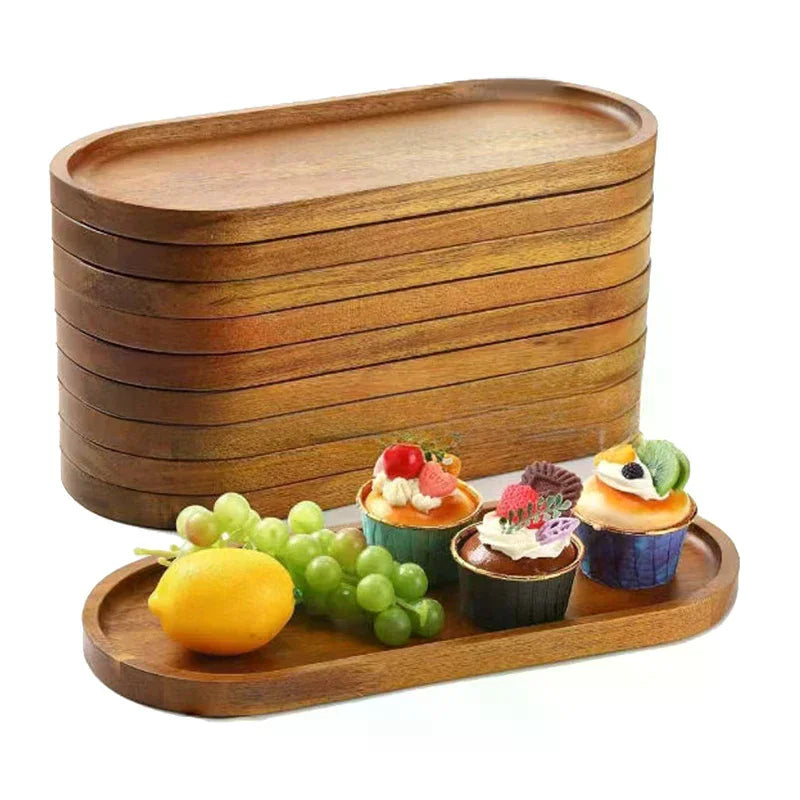 Japanese-Style Solid Wood Round Dessert & Snack Tray Plate