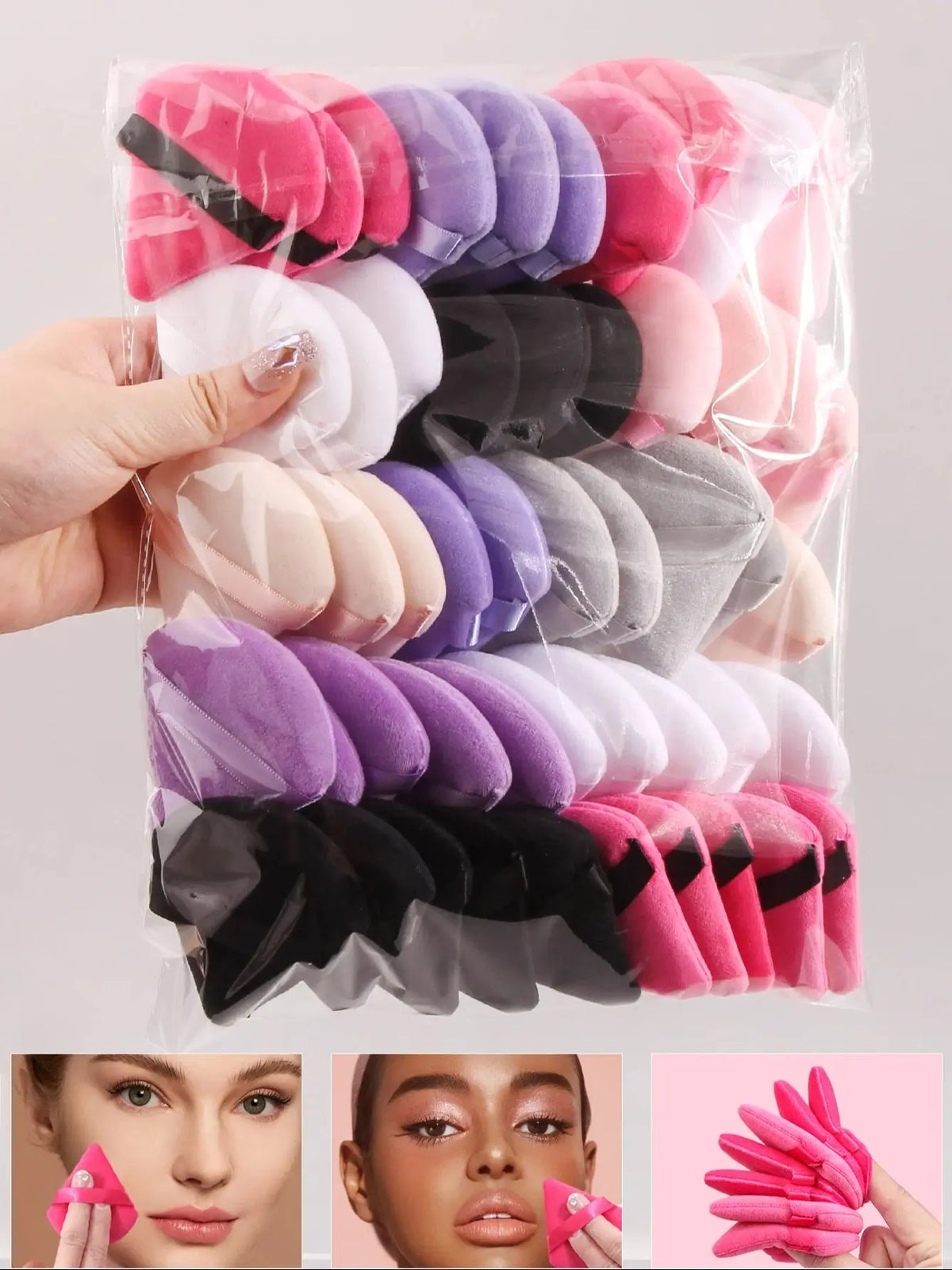 50PCS Triangular Powder Puff Makeup Sponge Set – Multi-Color Makeup Powder Puff Nixie Pink