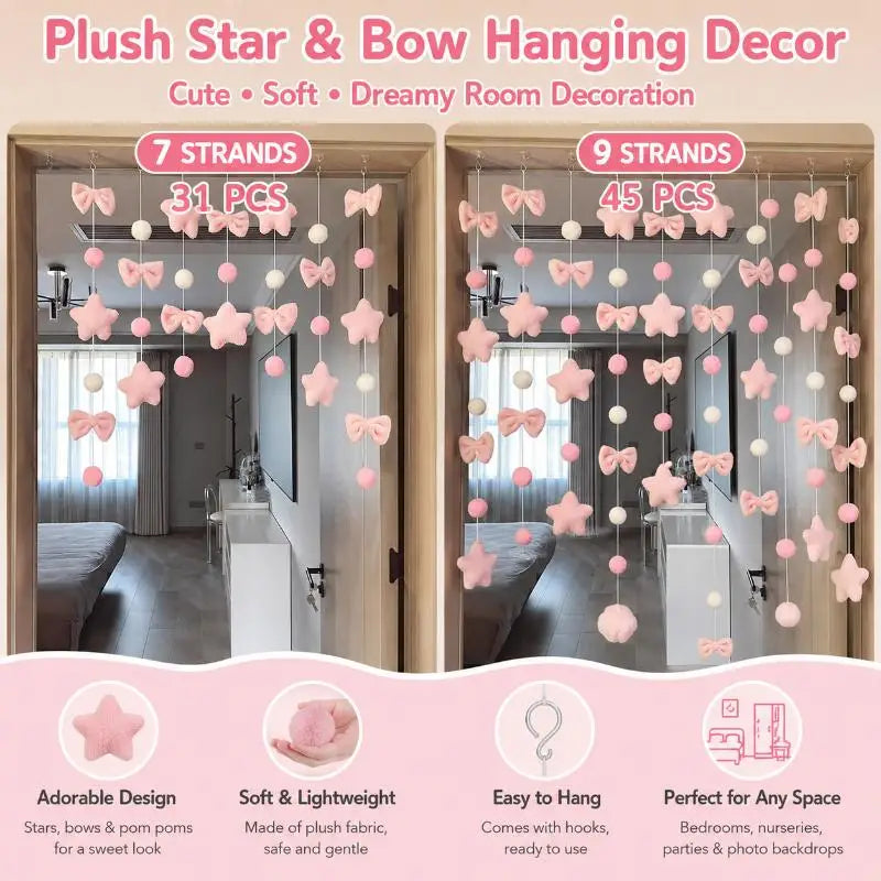 Pink Plush Heart Hanging Decor 26Pcs | Party & Wall Ornaments