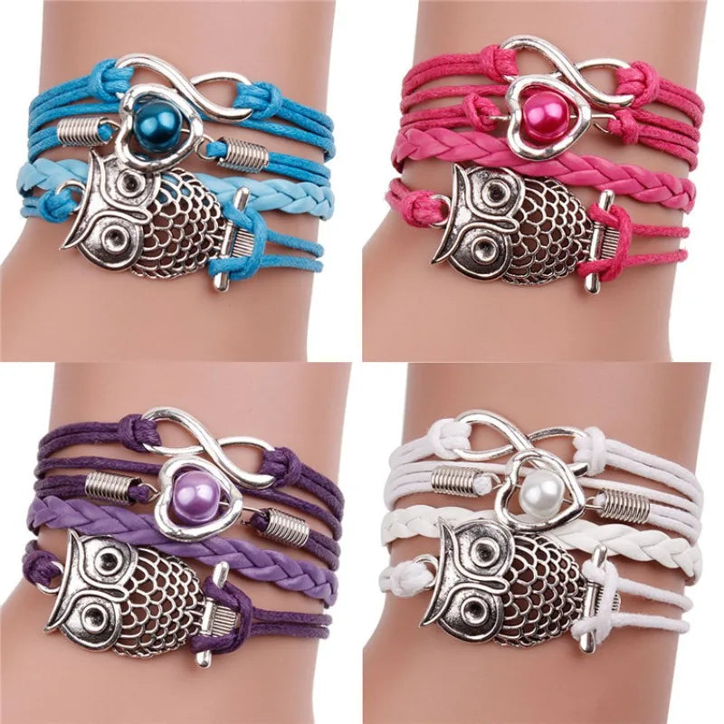 5Pcs Multilayer Leather Wrap Bracelets – Heart Charm & Pearl Set Fashion Bracelet Set Nixie