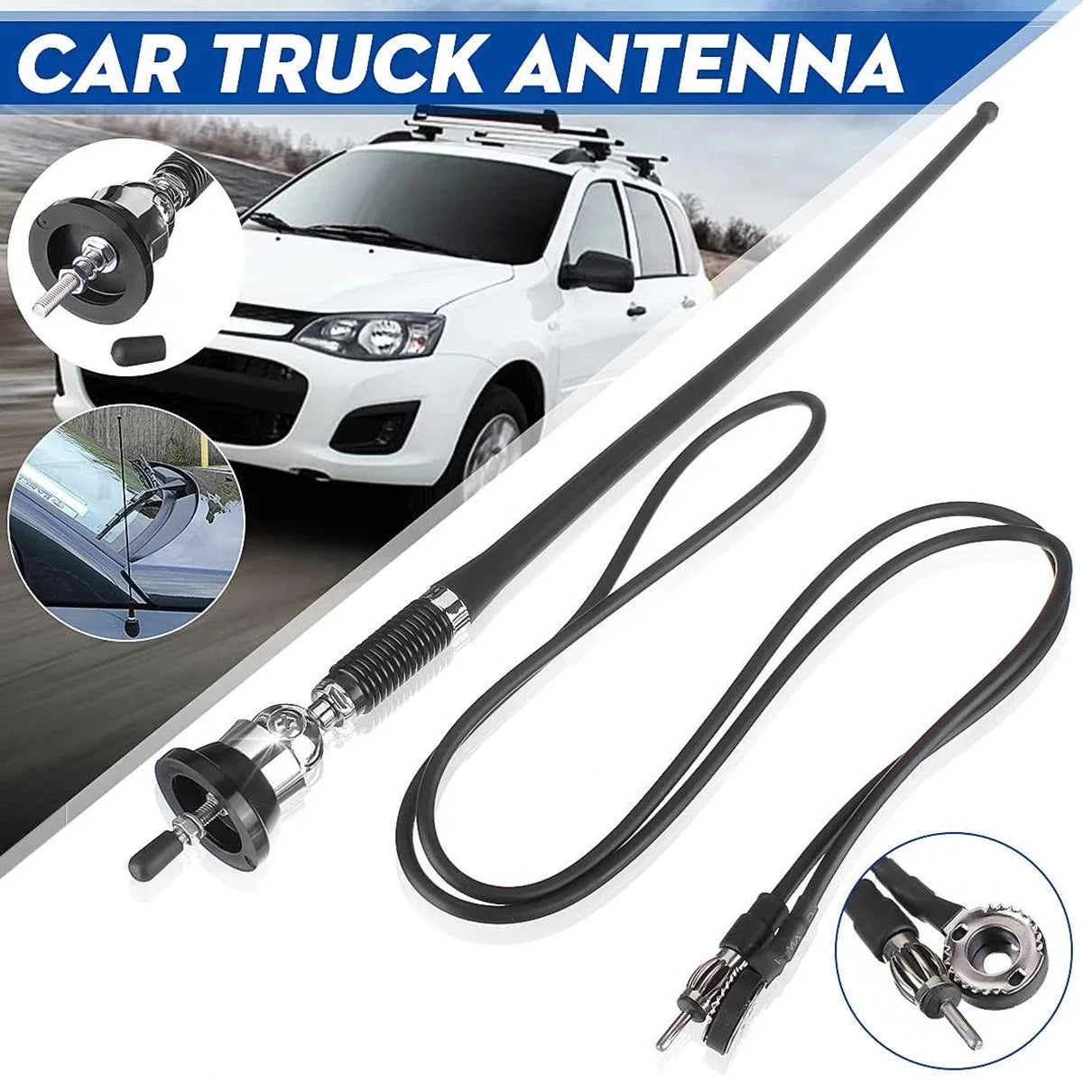 17" Flexible Rubber Car Roof AM/FM Radio Antenna & 51" Cable