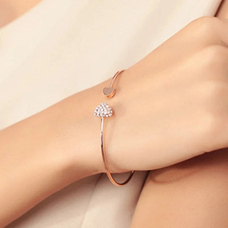 Crystal Double Heart Bow Cuff Bracelet – Adjustable Silver Cuff Bracelet Nixie
