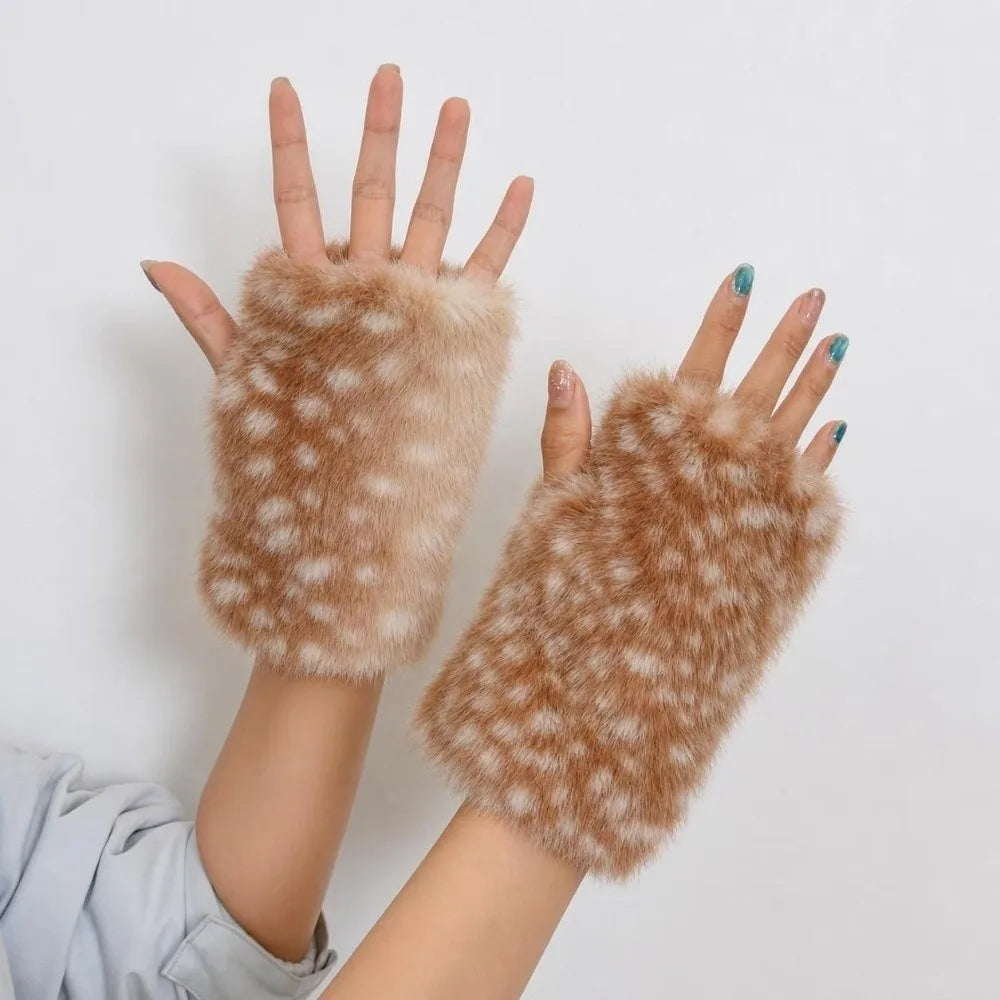 Harajuku Reindeer Fleece Scarf & Fingerless Gloves Winter Set