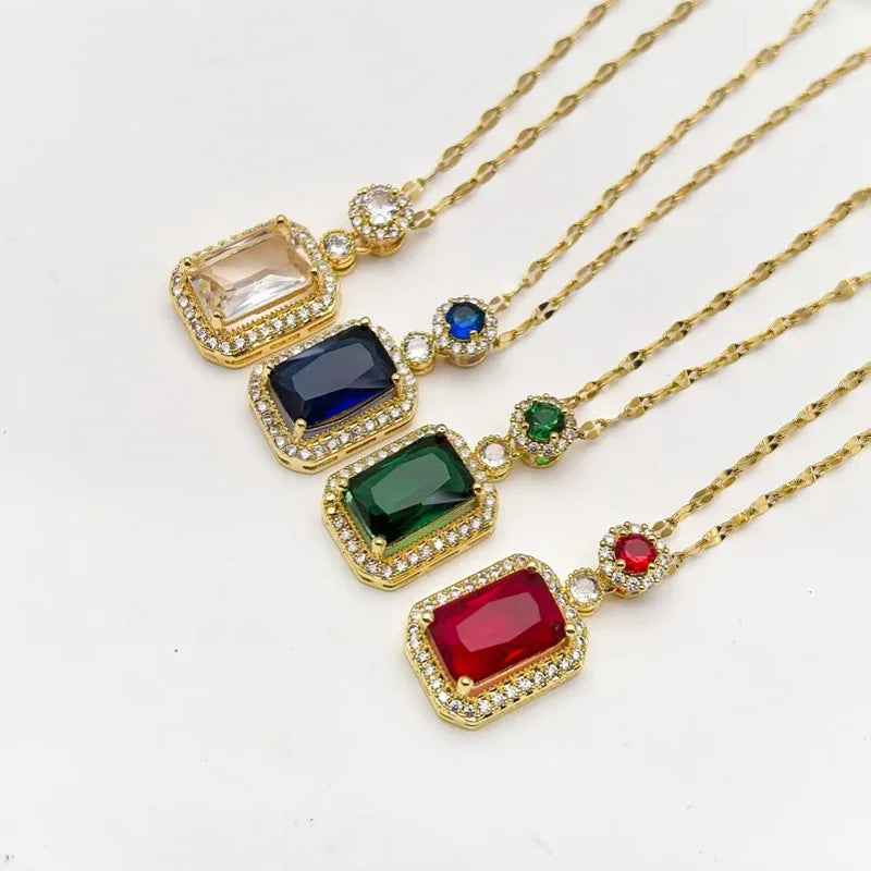 Women's Minimalist Clavicle Chain Necklace – Copper Glass Pendant