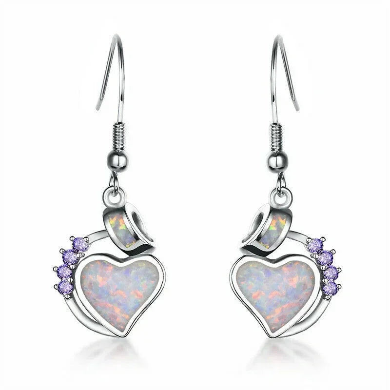 White Simulated Opal Heart Stud Earrings | Rhinestone Drop Stud Earrings Nixie WHITE