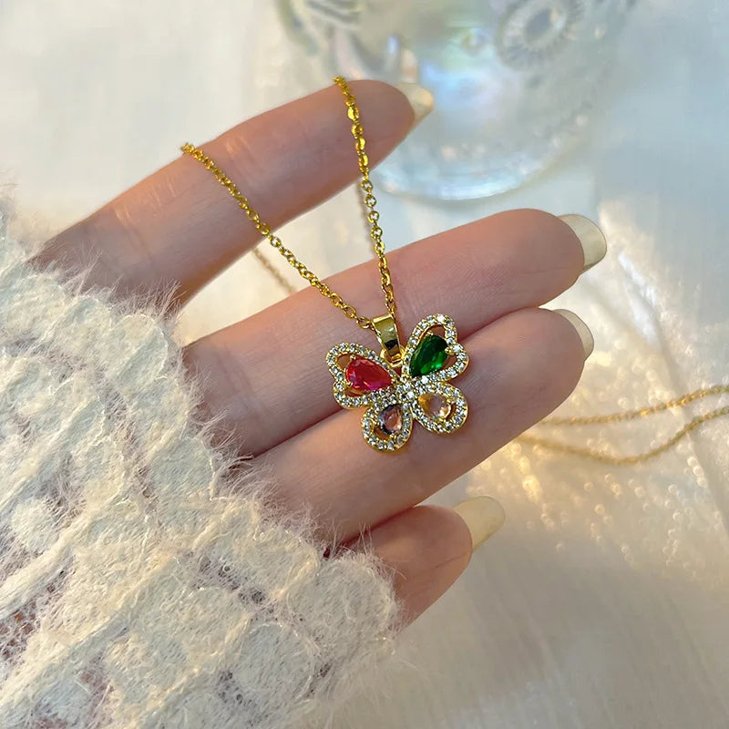 Zircon Butterfly Pendant Necklace Women | Gold Stainless Steel Pendant Necklace Nixie