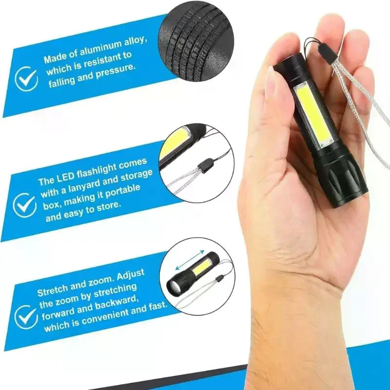 Mini Zoomable LED Flashlight COB USB Rechargeable Torch LED Flashlight Torch Nixie