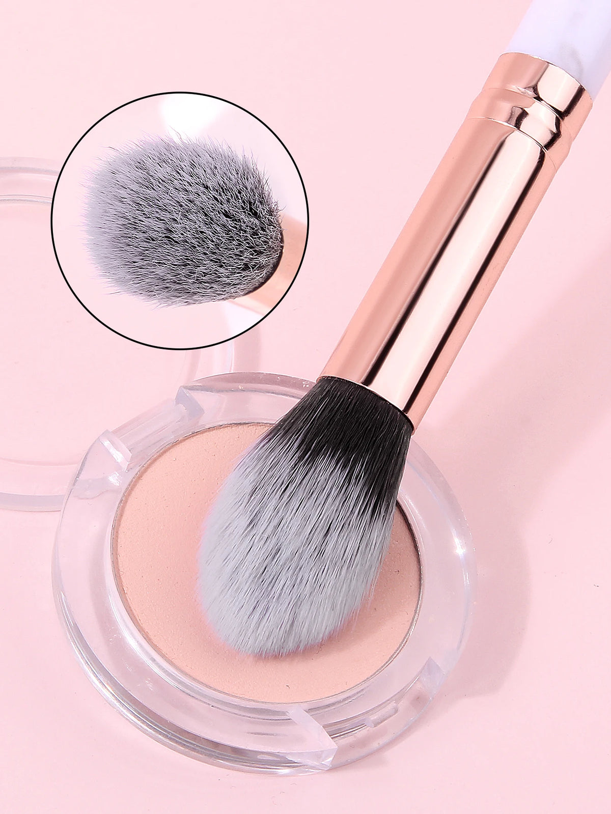Rose Gold Marble Makeup Brush Set – Powder, Blush & Highlight