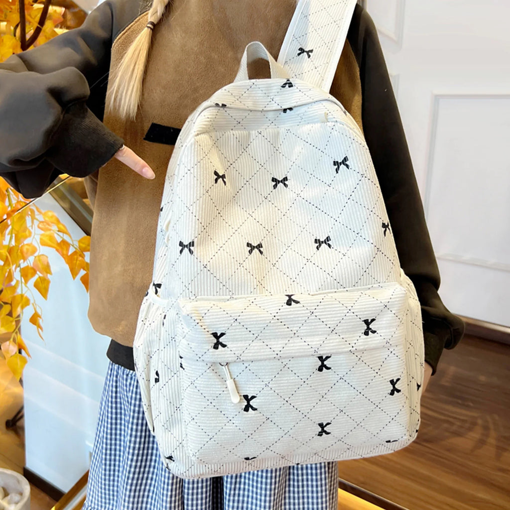 Corduroy Bow Aesthetic Backpack & Lunch Bag Set for Women Aesthetic Backpack Set Nixie