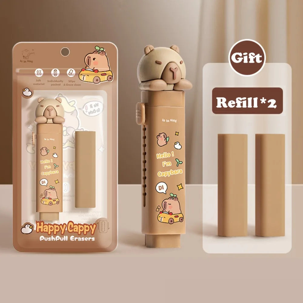 Cute Capybara Push-Pull Eraser with Replaceable Cores