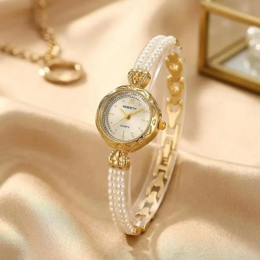 REBIRTH Pearl Bracelet Quartz Watch – Casual & Fashion Pearl Bracelet Watch Nixie
