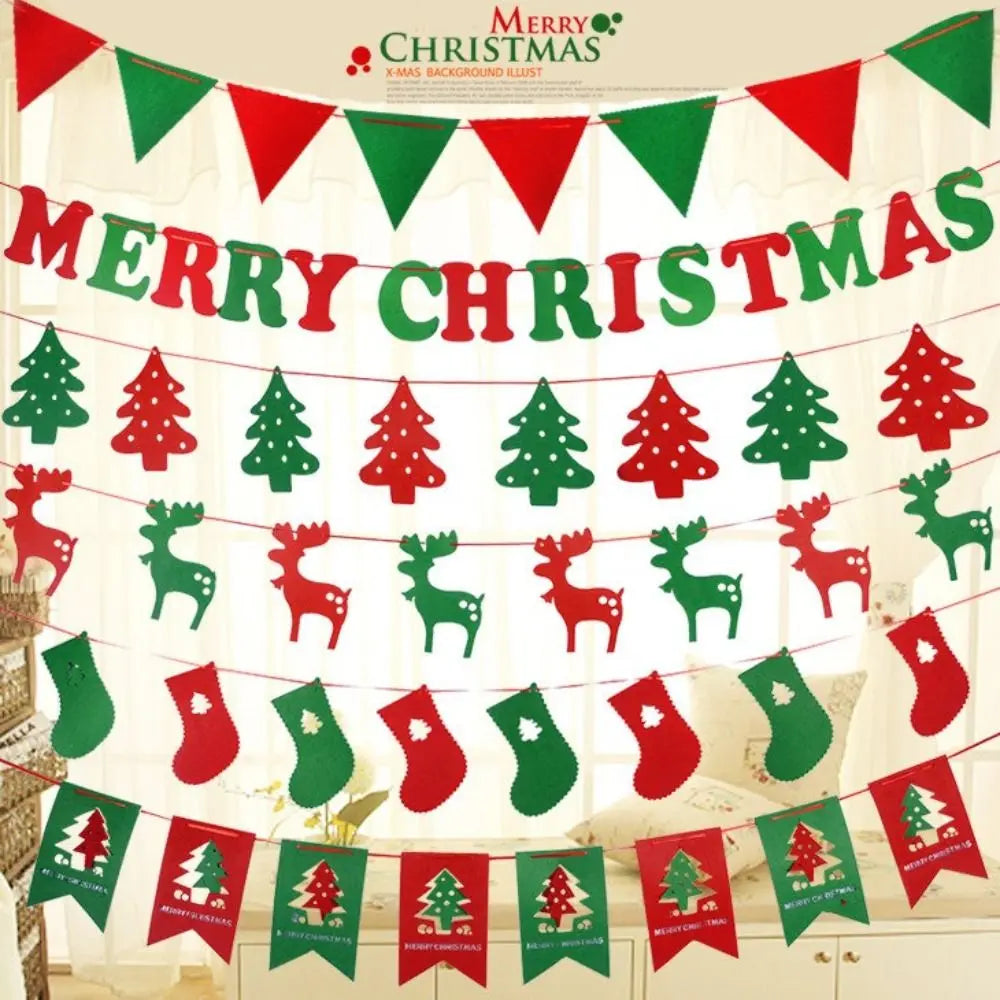 Felt Christmas Banner Elk & Santa Hanging Ornament Décor Christmas Banner Nixie