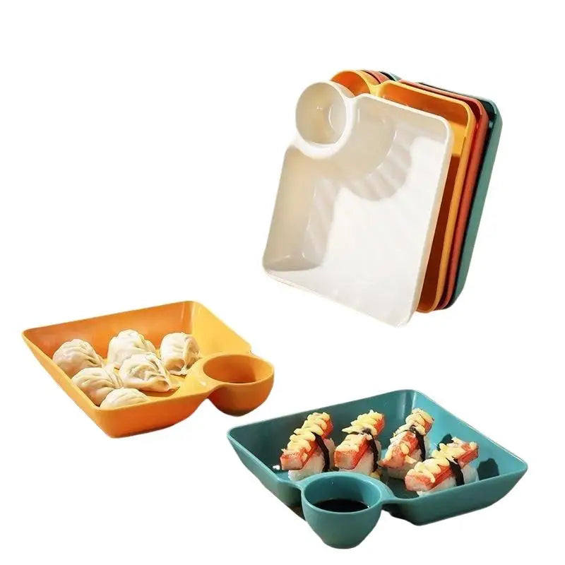 4-Pack BPA Free Dumpling Plates with Sauce Compartment