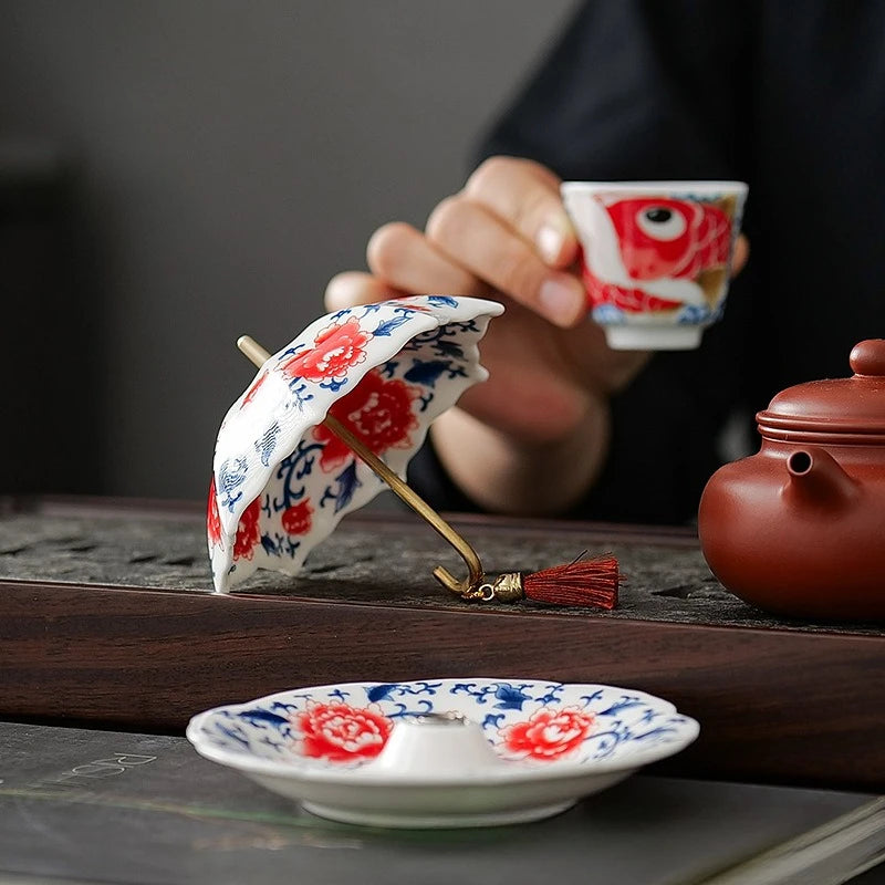 Blue & White Porcelain Umbrella Tea Strainer | Ceramic Filter