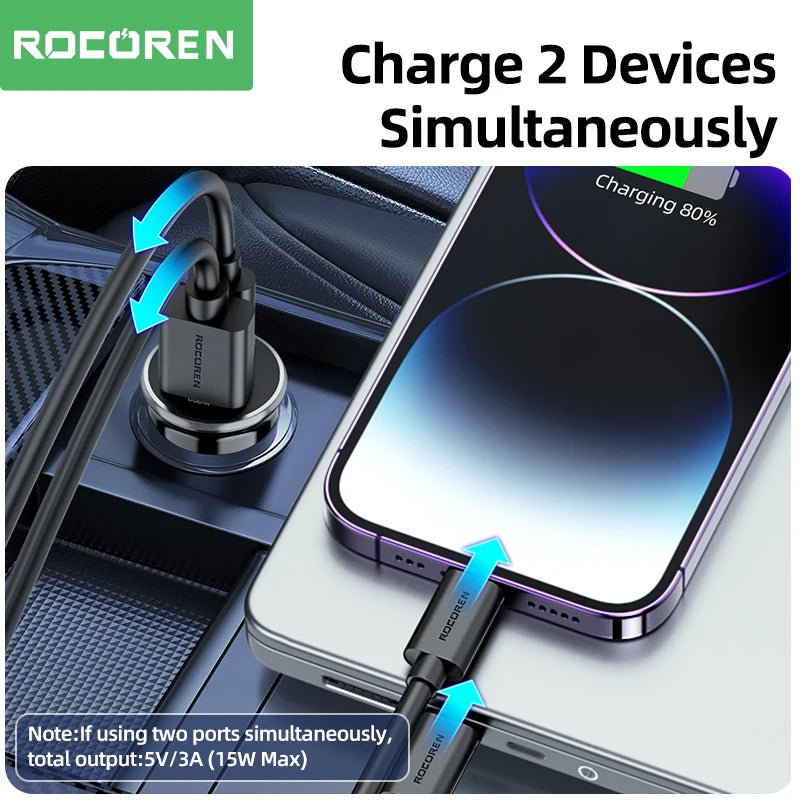 Rocoren 36W USB-C PD & QC 3.0 Dual-Port Car Charger