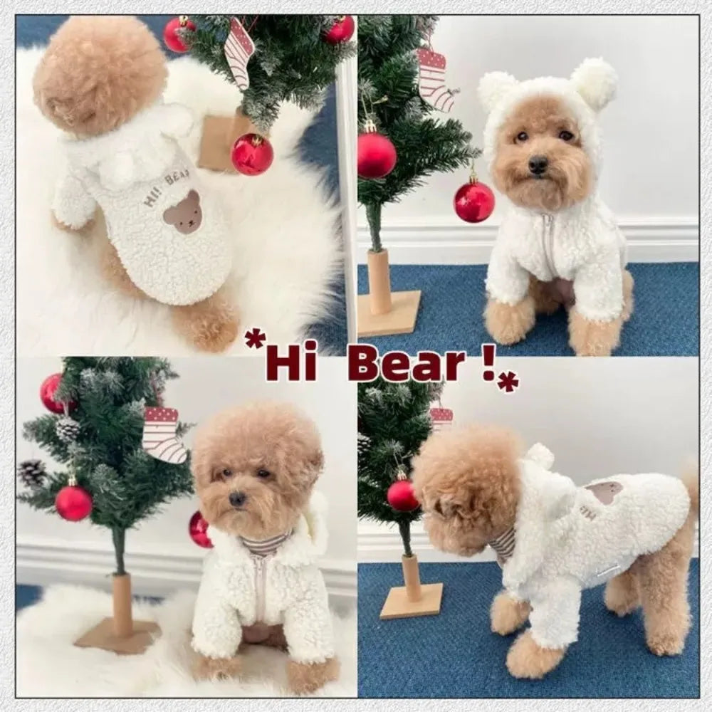 Cartoon Bear Plush Dog Hoodie with Hat | Warm Winter Pet Coat Pet Winter Hoodie Nixie