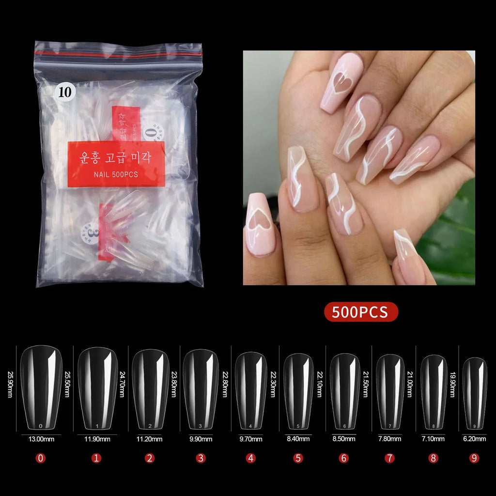 500pcs French Press-On Fake Nails – Full Coverage Acrylic Nail Set Press-On Nail Tips Nixie 500PCS-Transparent