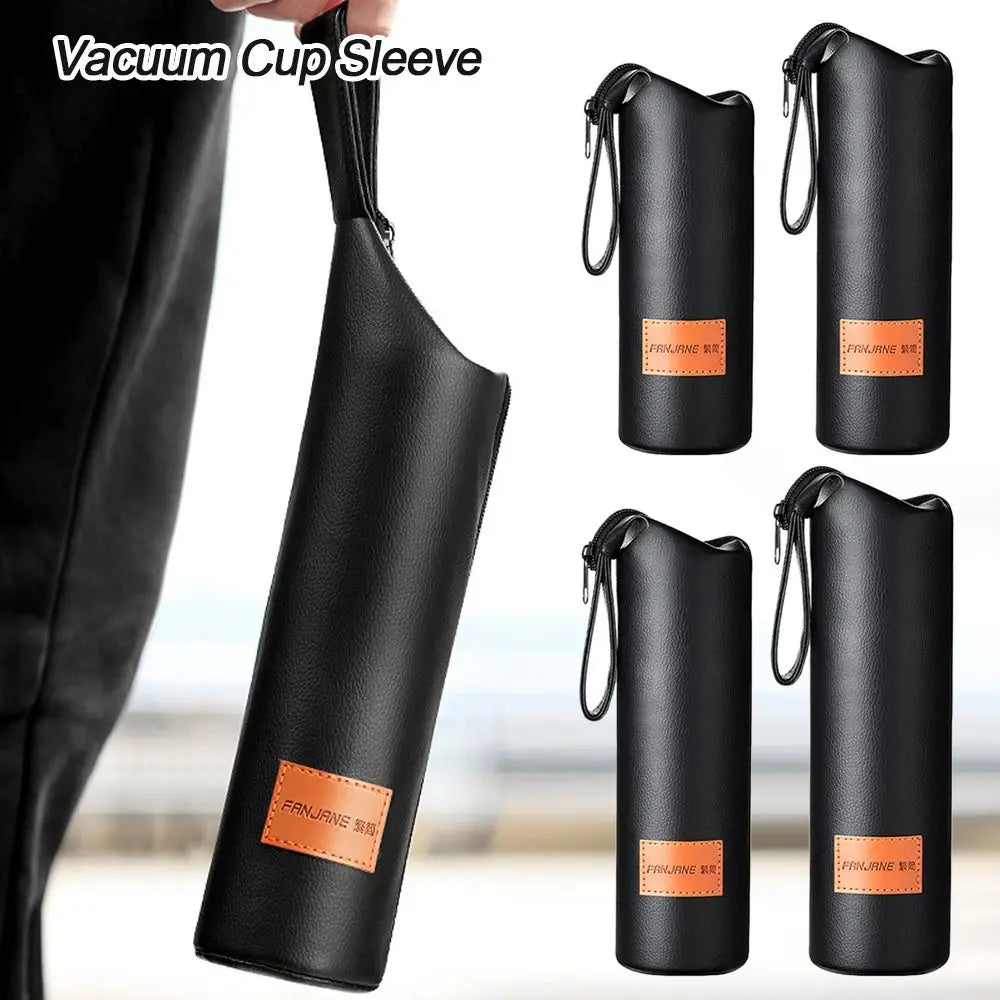PU Leather Water Bottle Sleeve Pouch with Carry Rope – Black Bottle Sleeve Pouch Nixie