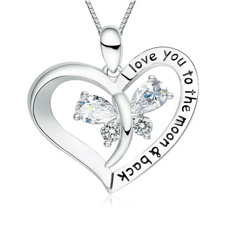 Silver Heart "Moon & Back" Pendant Necklace – Mom Gift Pendant Necklace Nixie Default Title