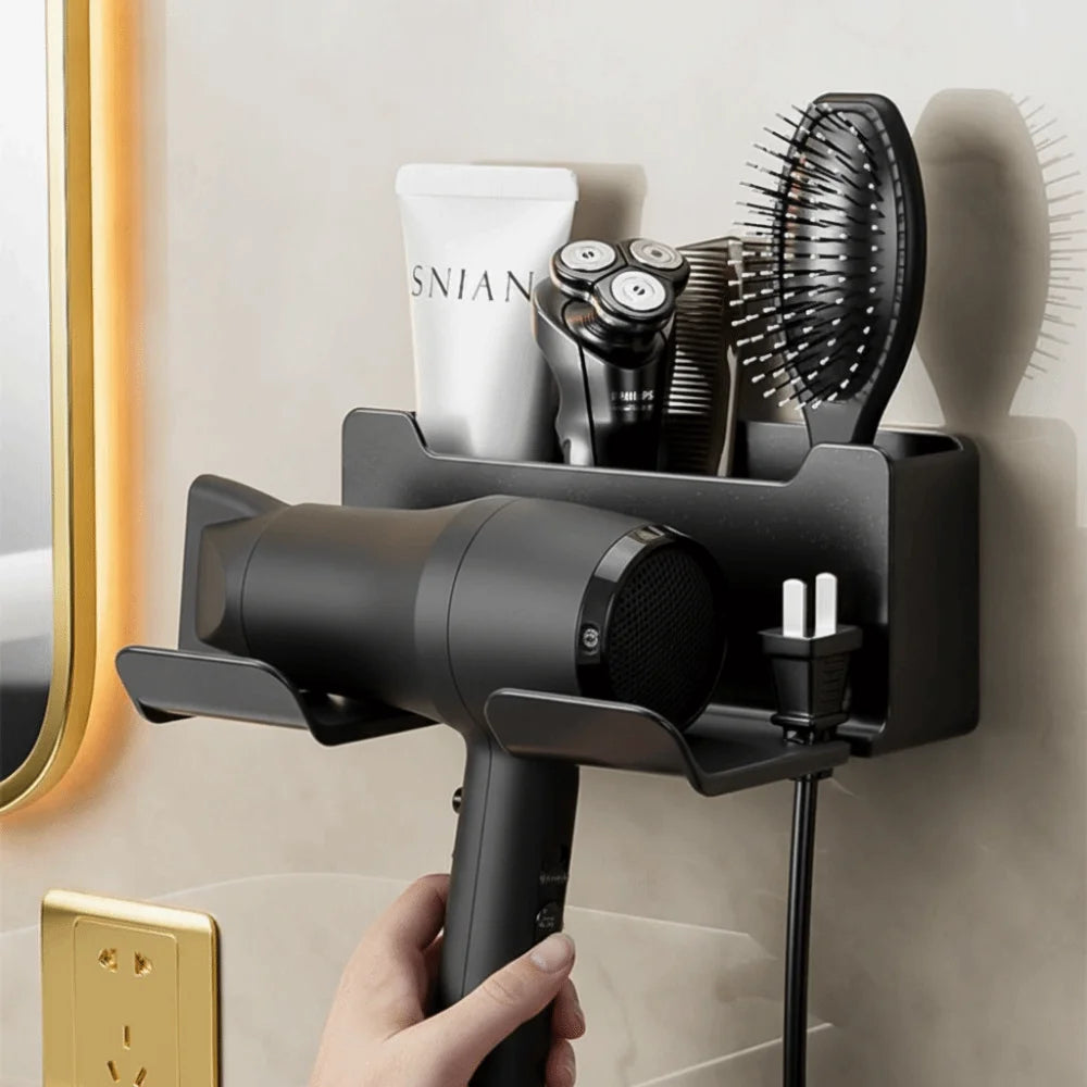Wall Mounted Hair Dryer Holder with Organizer Compartments