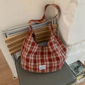 Women's Plaid Canvas Crossbody Bag – Large Capacity Tote Crossbody Tote Bag Nixie BB-595-Red Extra Large