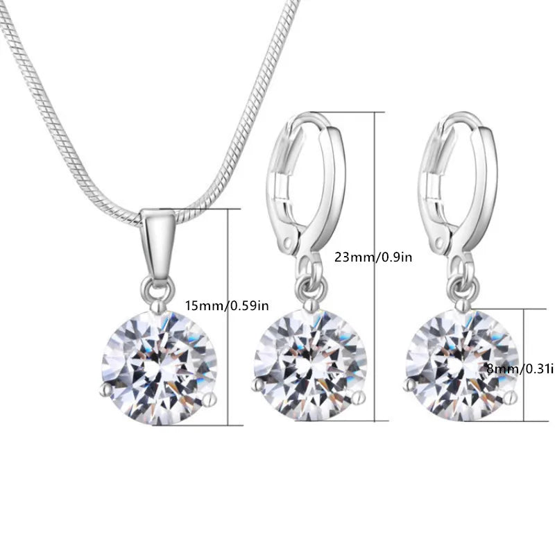 3-Piece Multicolor Zircon Silver Jewelry Set – Earrings & Necklace Jewelry Set Nixie