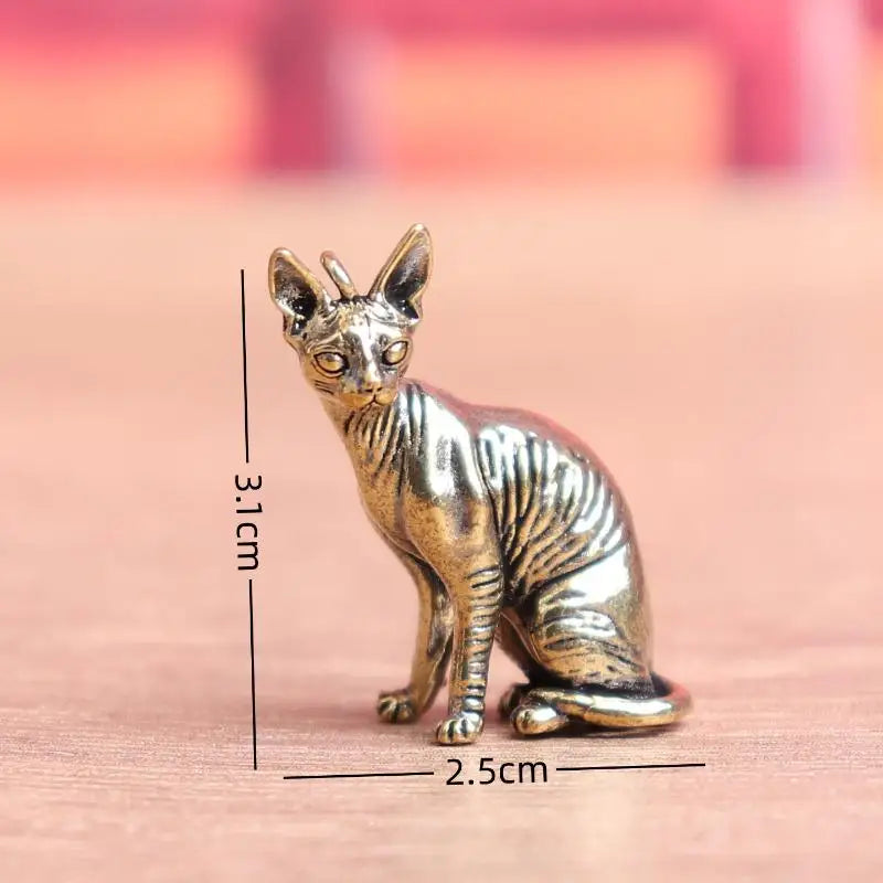 Solid Brass Hairless Cat Statue – Vintage Desktop Figurine Animal Figurine Nixie