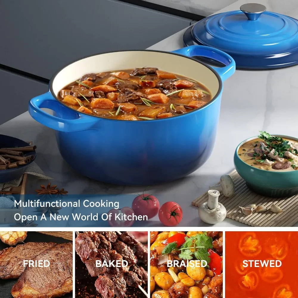 FEB.WIND 5L Enameled Cast Iron Dutch Oven Pot with Lid Enameled Dutch Oven Nixie