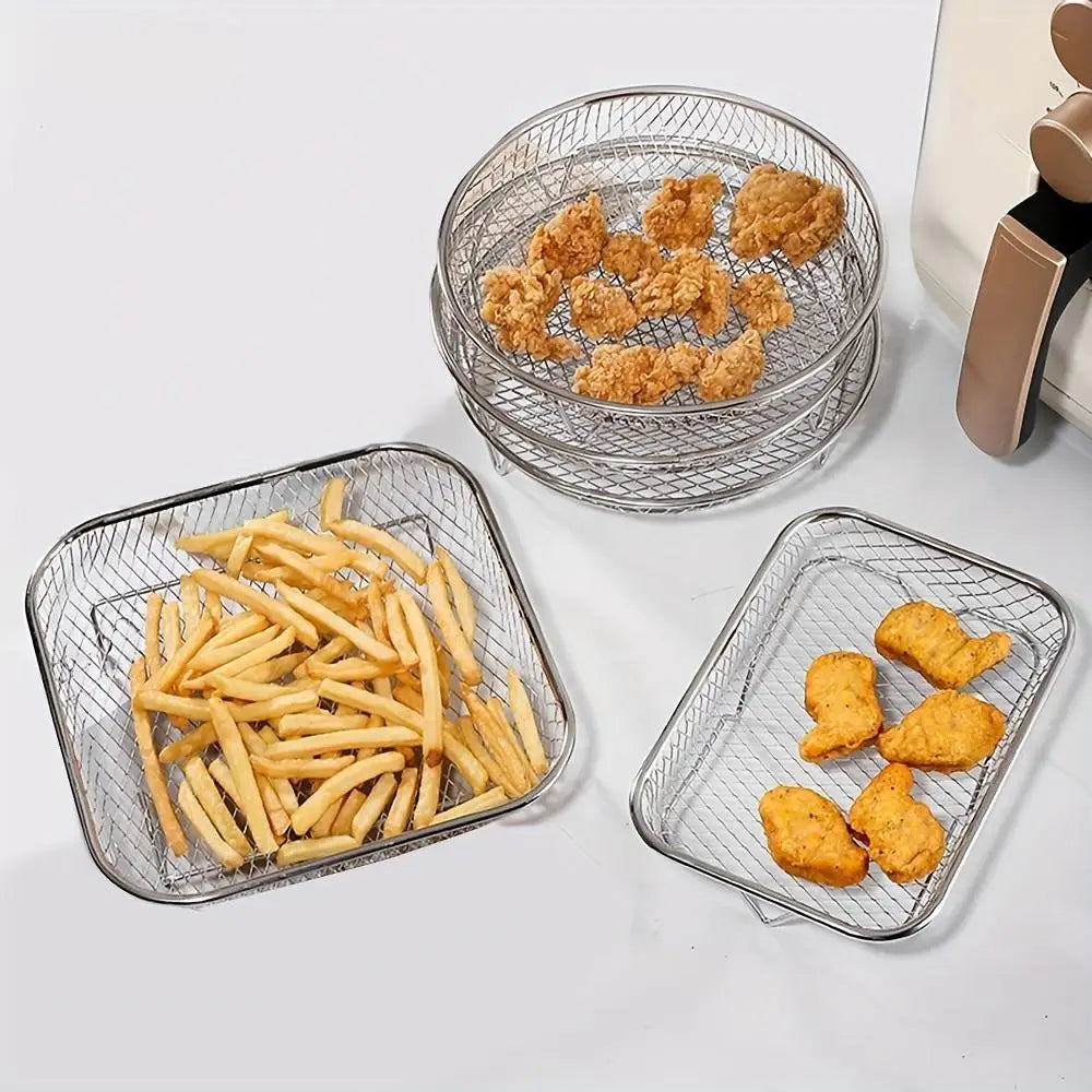 6-Pc Stainless Steel Air Fryer Rack Set + 4 Foot Pads | Nixie Air Fryer Rack Set Nixie