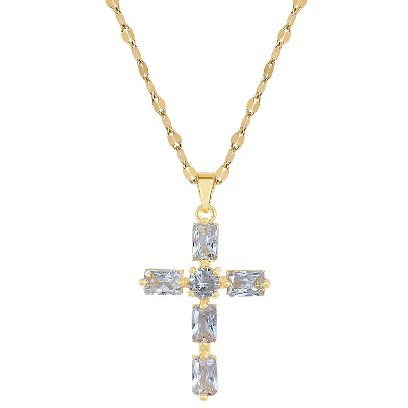 Women's Gold Cross Pendant Necklace – Stainless Steel Choker Pendant Necklace Nixie
