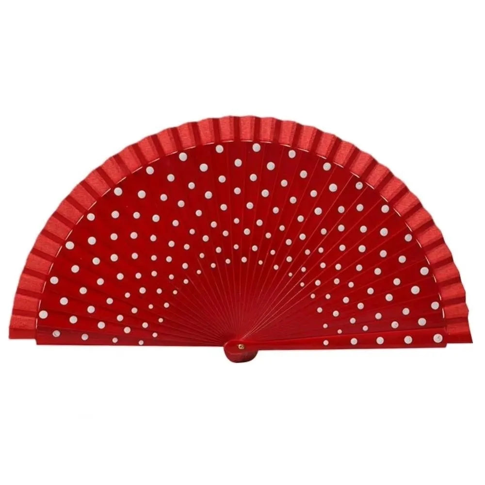 Wood Flamenco Folding Fan – Dots Pattern Dance & Party