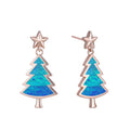 Christmas Tree Dangle Earrings – Blue Opal & Rhinestone Dangle Earrings Nixie EH-219