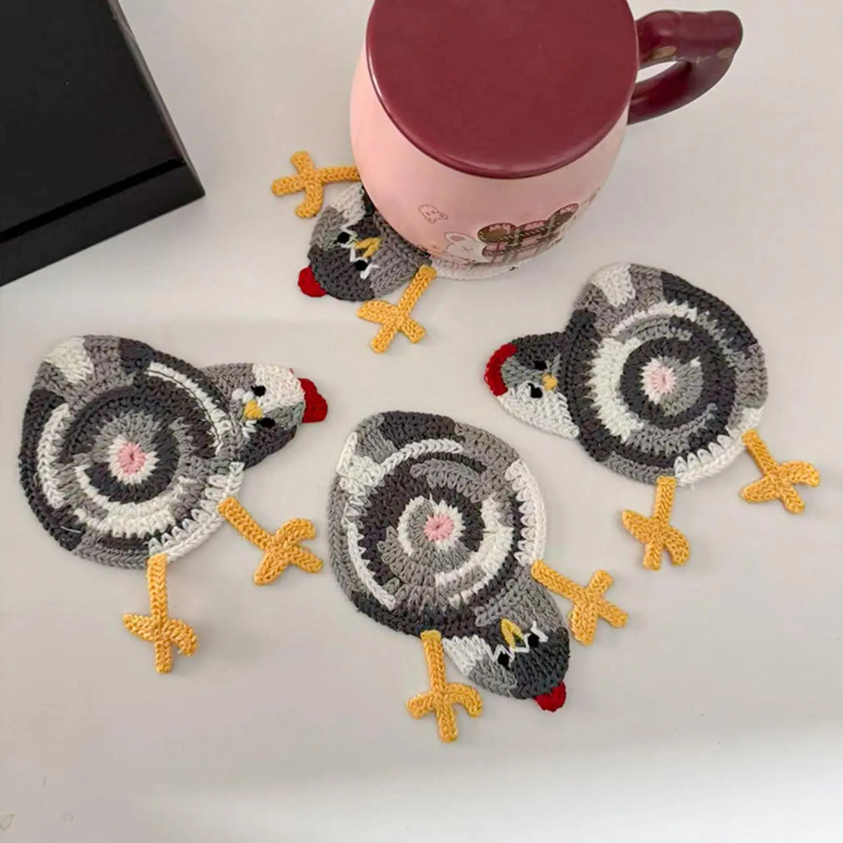 Chicken Knitted Coasters – Heat Resistant & Absorbent Drink Coasters Nixie