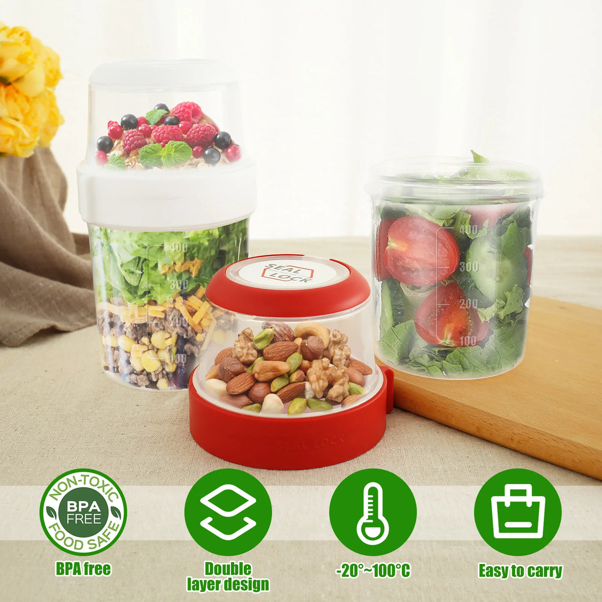 2-Pack Double Layer Overnight Oats & Yogurt Cups To-Go