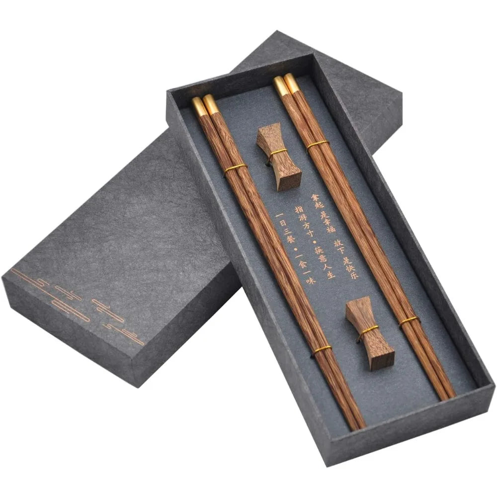 FEB.WIND Reusable Wooden Chopsticks Set with Holder – 2 Pairs Wooden Chopsticks Set Nixie