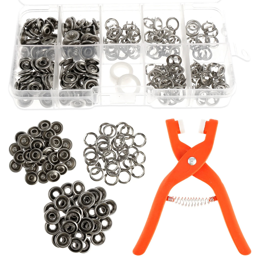 Snap Button Kit 200pcs with Manual Pliers – Stainless Steel Studs Snap Button Kit Nixie 200pcs
