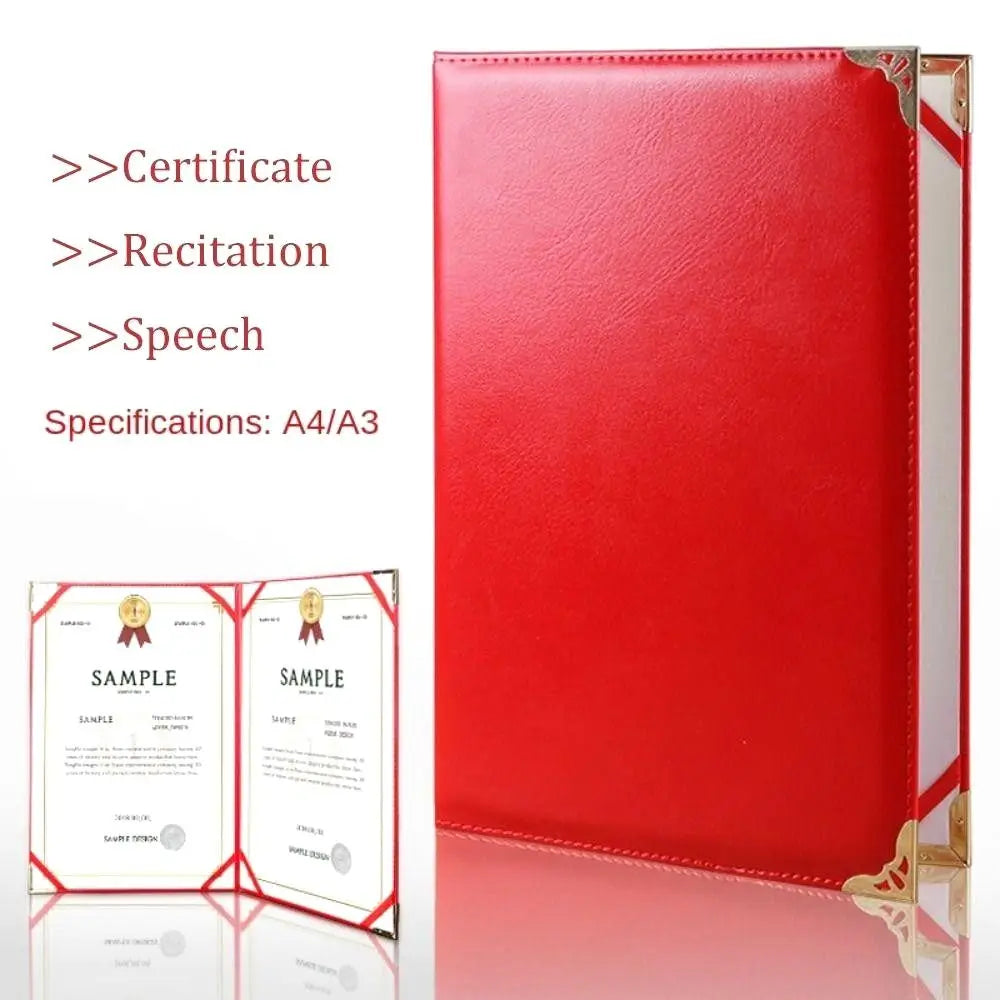 PU Leather Hardcover Document Folder A3/A4 Certificate Cover
