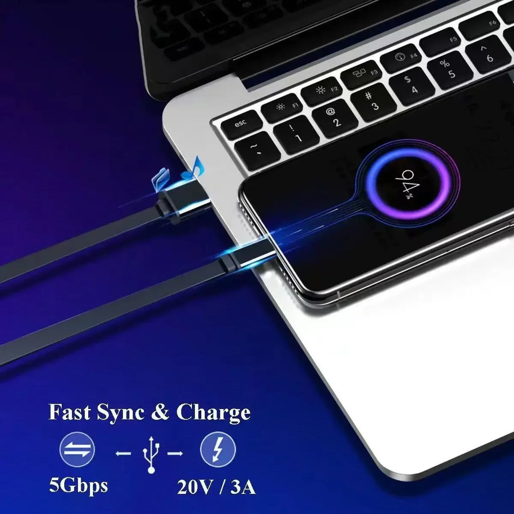 Flat USB to USB-C Cable | PD Fast Charging | Ultra-Thin USB-C Charging Cable Nixie