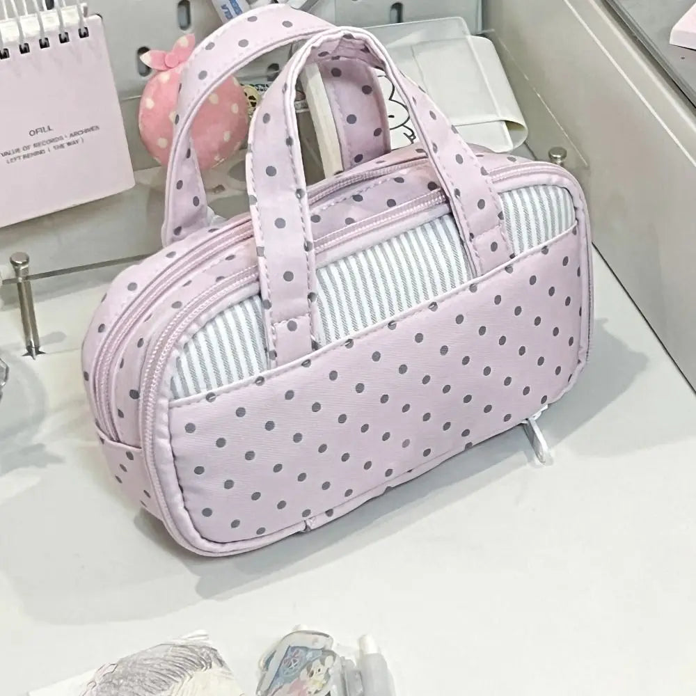 Pink Polka Dot Plaid Pencil Case – Large Capacity Itabag Pouch Pencil Case Nixie