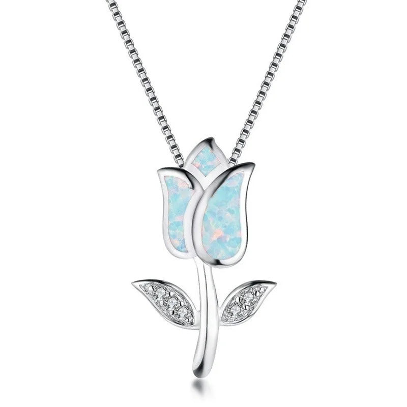 Rose Flower Opal Pendant Necklace – 5 Colors | Nixie Choker Pendant Necklace Nixie Light Yellow Gold Color 45cm