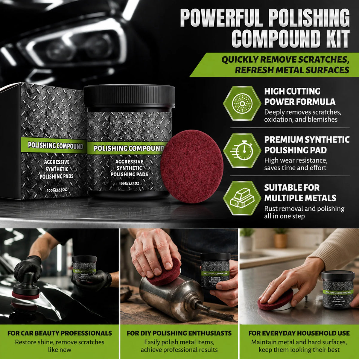 Polishing Compound Kit – Car Paint, Metal & Surface Polish Polishing Compound Kit Nixie