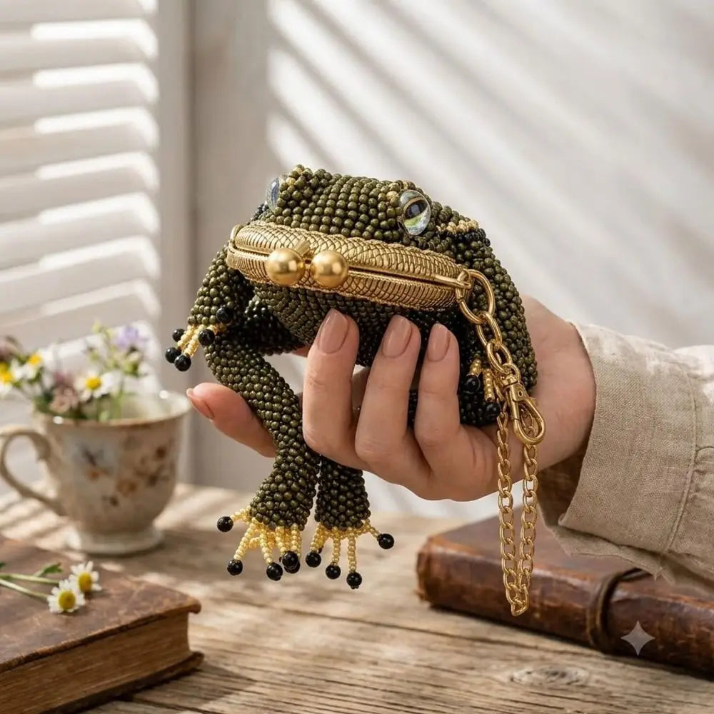 3D Beaded Frog Coin Purse Keychain – Cute Kiss Lock Mini Pouch Coin Purse Keychain Nixie