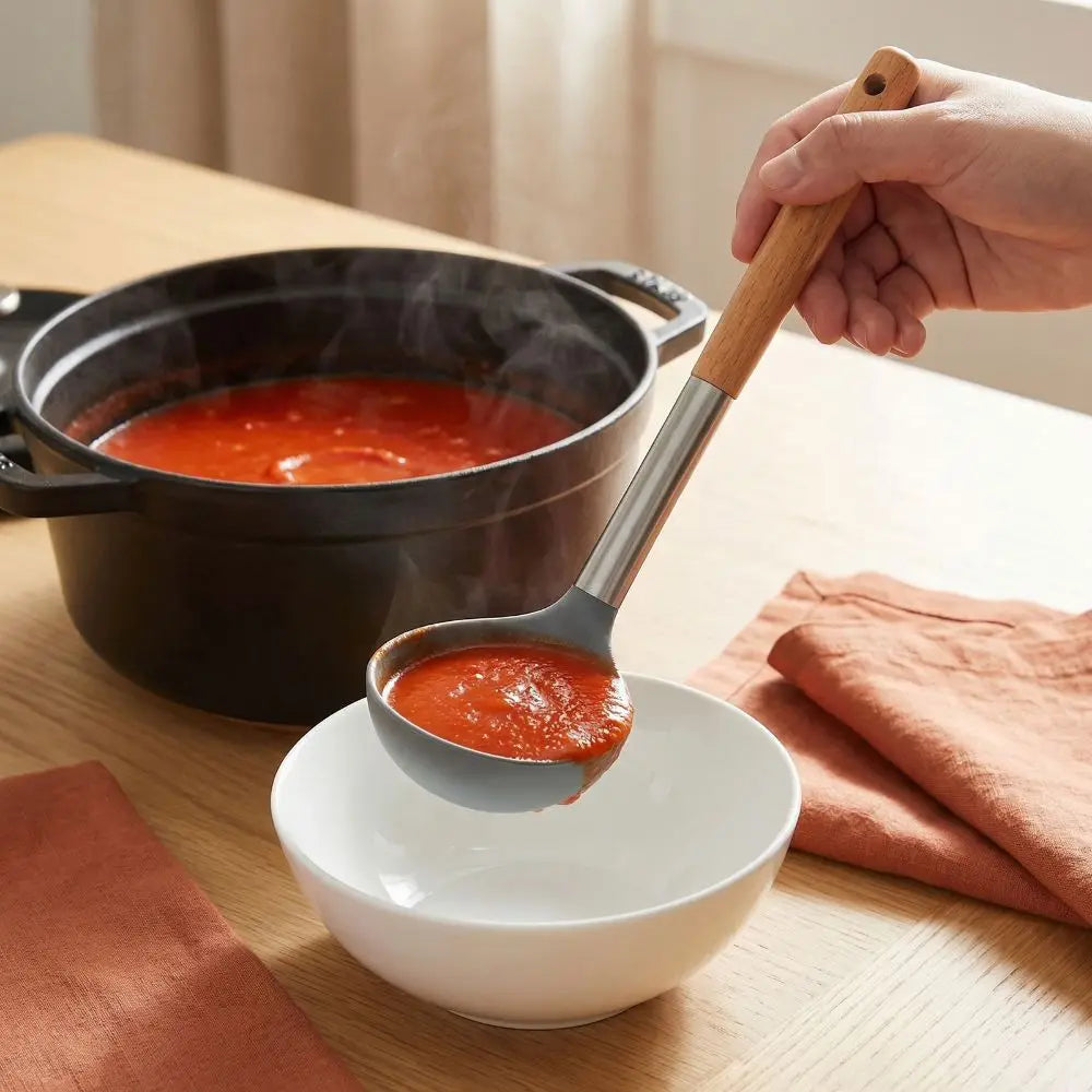 Silicone Soup Ladle with Wooden Handle – Nonstick Kitchen Tool Silicone Kitchen Ladle Nixie
