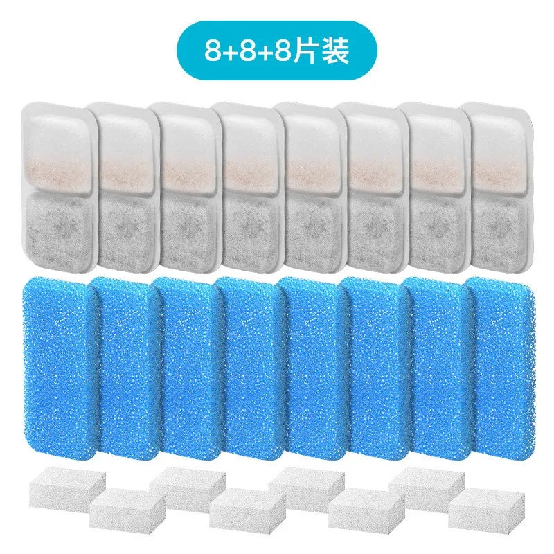 Oneisall 2.2L Cat Fountain Replacement Filters & Sponge Set Pet Fountain Filter Nixie 8packs