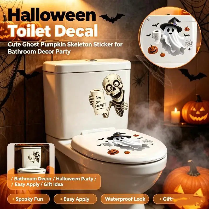 Halloween Toilet Stickers – Waterproof Ghost & Skeleton Decals