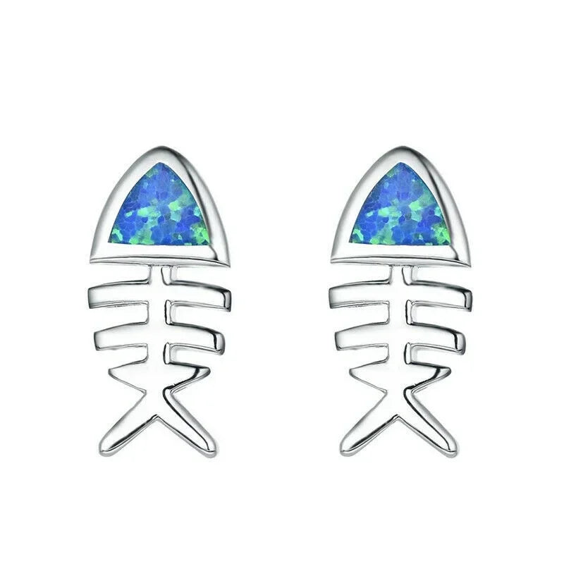 Fish Hook Dangle Earrings – Simulated Opal Drop Design