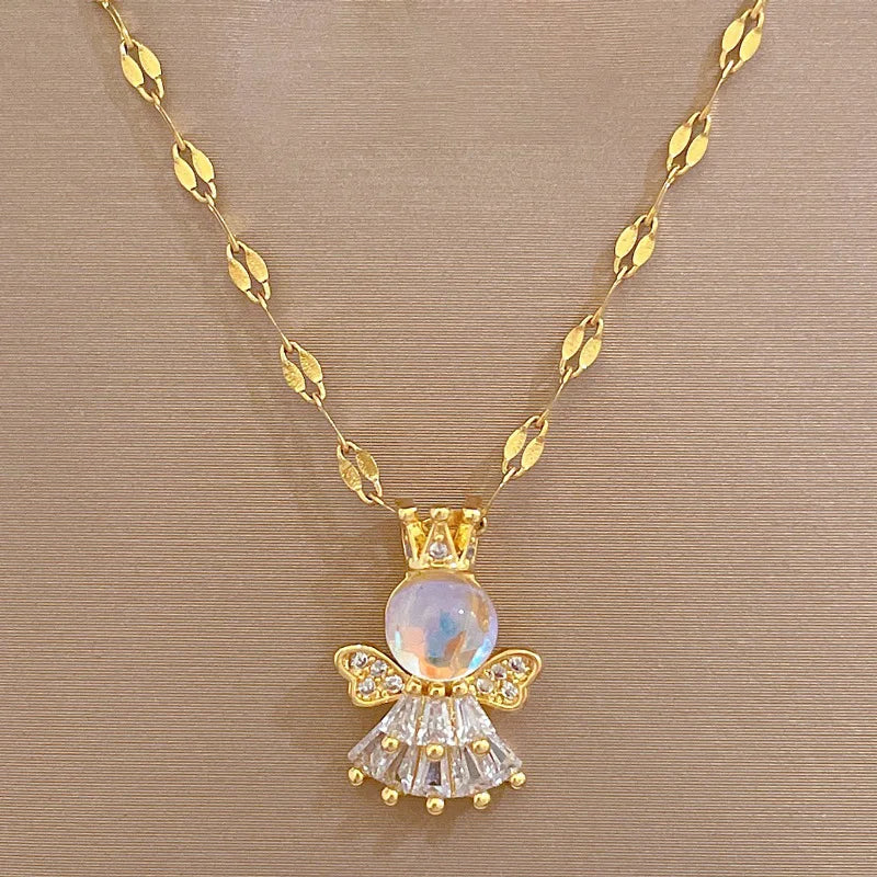 Angel Aurora Pendant Choker Necklace – Gold Stainless Steel Pendant Choker Necklace Nixie