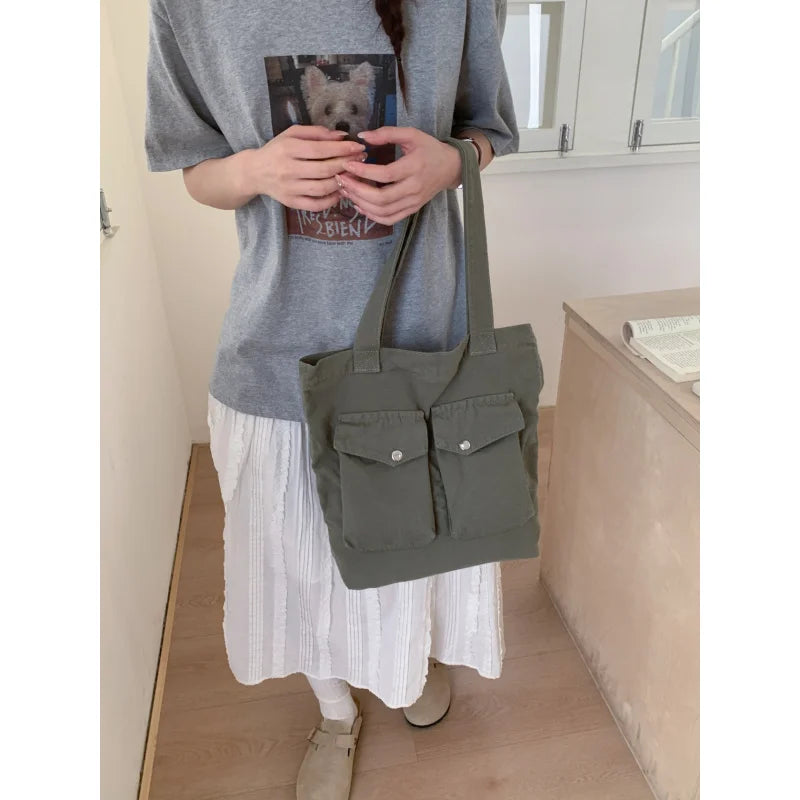 Women's Multi-Pocket Canvas Shoulder Tote Bag | Work & College