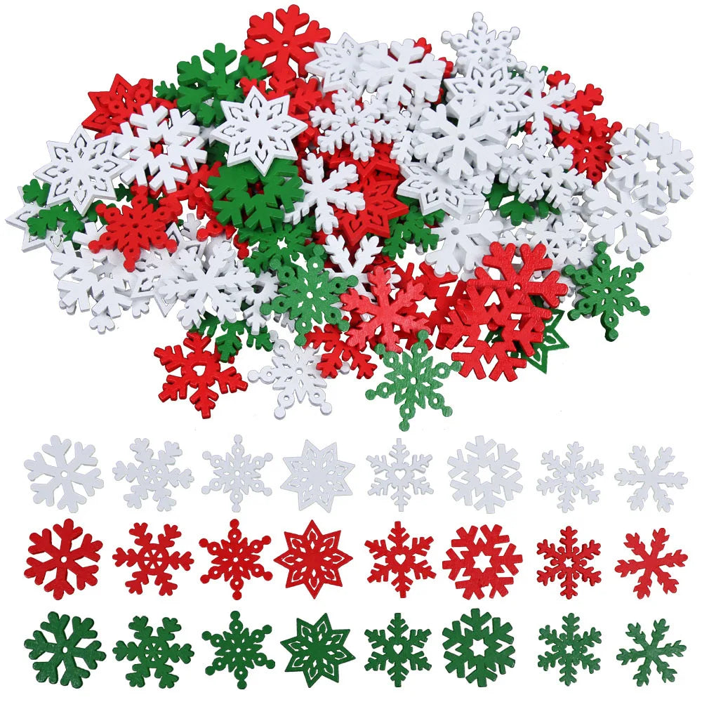 50pcs Snowflake Wooden Slices DIY Christmas Craft Decorations Wood Craft Kit Nixie